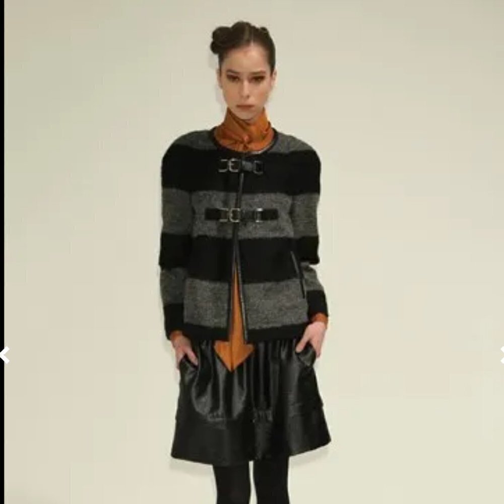 2011 Yoana Baraschi Black Gray Striped Alpaca Wool Blend Jacket, Size 4